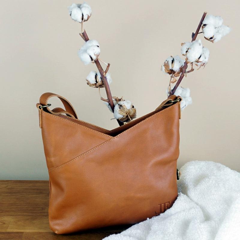 Leconi Umhängetasche Damentasche Schultertasche Leder cognac LE0065 zollfrei
