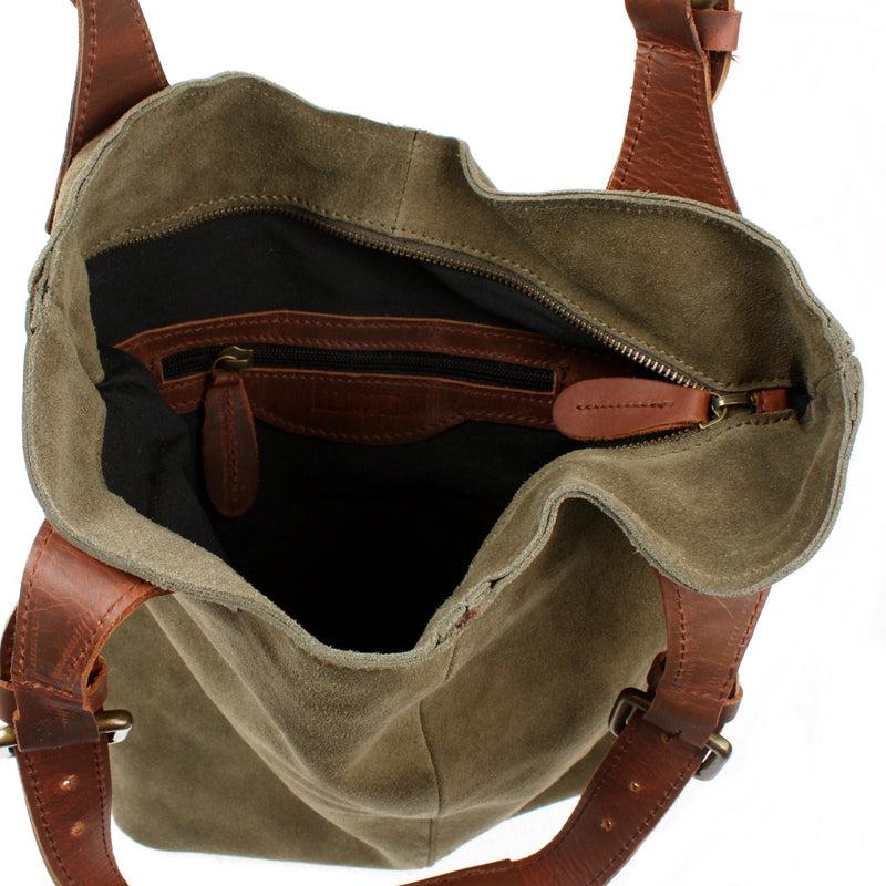 Leconi Henkeltasche Damentasche Veloursleder Leder grün LE0033 50% Rabatt für begrenzte Zeit