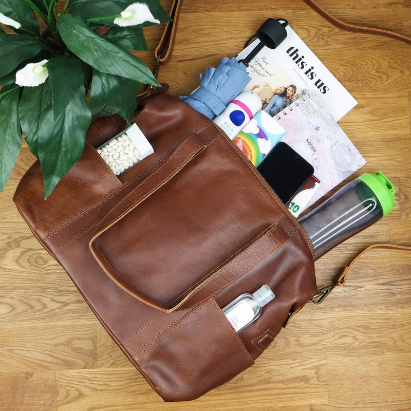 Leconi Shopper Schultertasche Henkeltasche Damen Handtasche Leder braun LE0061 Rabatte dieses Monats