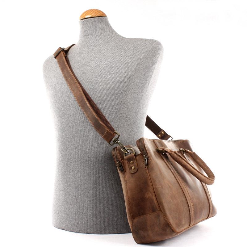 Leconi Umhängetasche Schultertasche Henkeltasche Damentasche Aktentasche Buisnesstasche Leder braun LE3065 2025