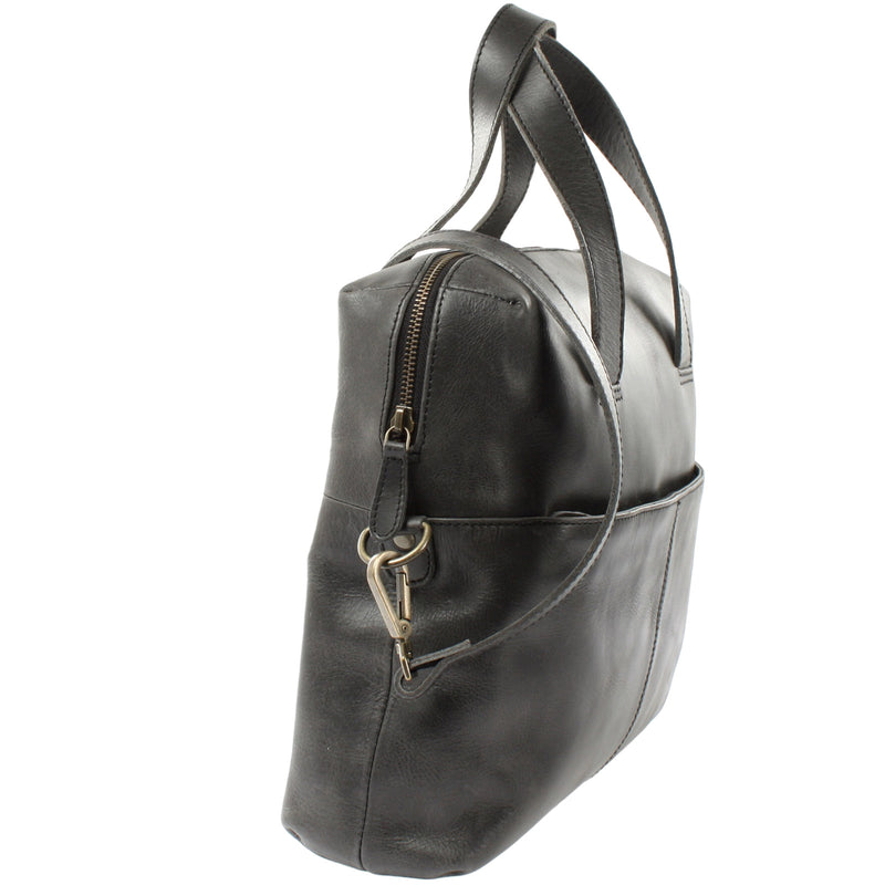 Leconi Schultertasche Henkeltasche Shopper Handtasche Damen Leder dunkelgrau LE0059 Online