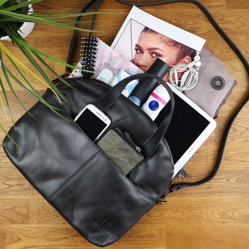Leconi Schultertasche Henkeltasche Shopper Handtasche Damen Leder dunkelgrau LE0059 Online