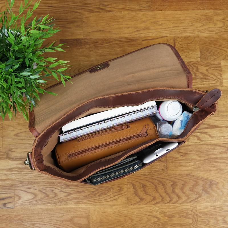 Leconi Umhängetasche Damen Schultertasche Damentasche Handtasche Leder braun LE3053 Outlet
