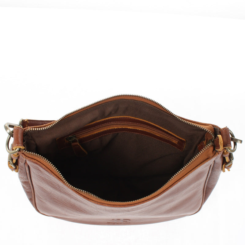 Leconi Schultertasche Henkeltasche Damentasche Leder braun LE0063 Verkauf