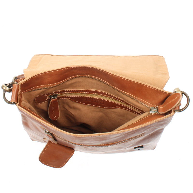 Leconi Umhängetasche Ledertasche Damen Schultertasche Leder cognac LE3027 Hotsell