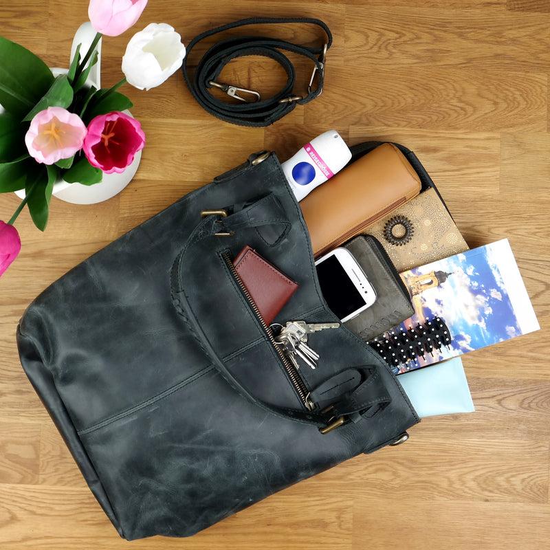 Leconi Umhängetasche Schultertasche Henkeltasche Damentasche Leder grau LE0054 Schlussverkauf
