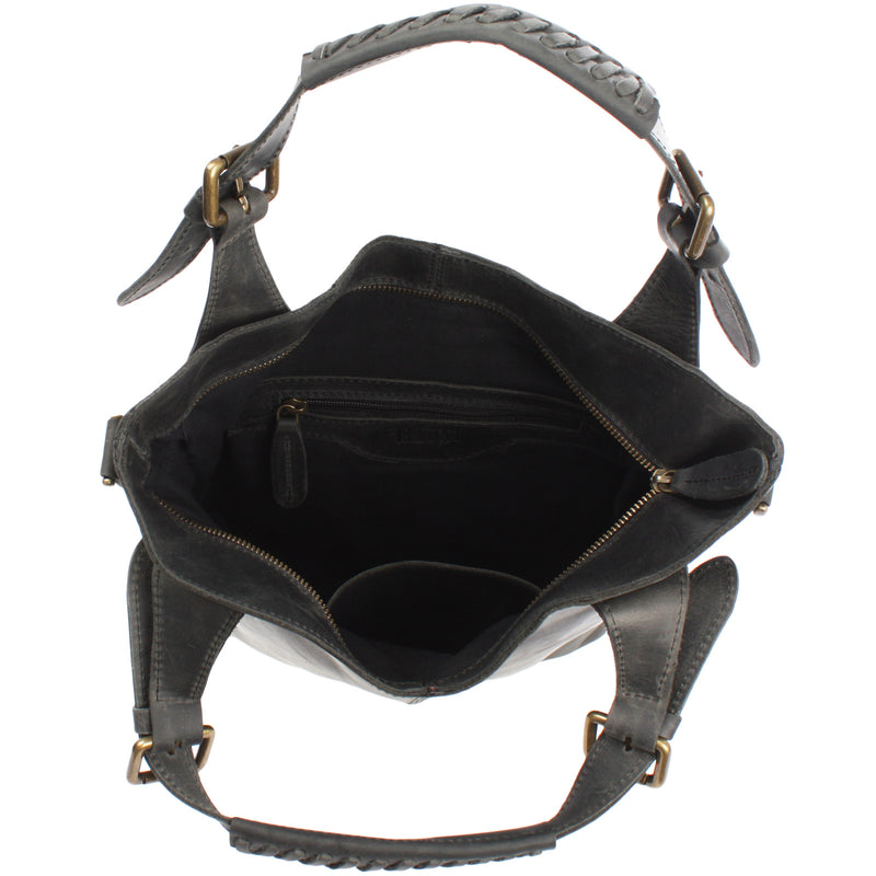 Leconi Umhängetasche Schultertasche Henkeltasche Damentasche Leder grau LE0054 Schlussverkauf