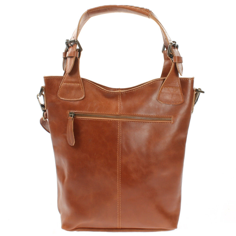 Leconi Umhängetasche Schultertasche Henkeltasche Damentasche Leder cognac LE0054 Fabrikverkauf