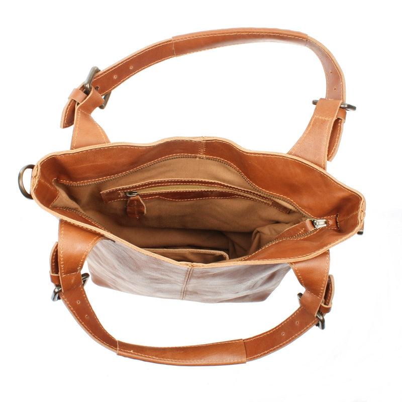 Leconi Umhängetasche Schultertasche Henkeltasche Damentasche Leder cognac LE0054 Fabrikverkauf