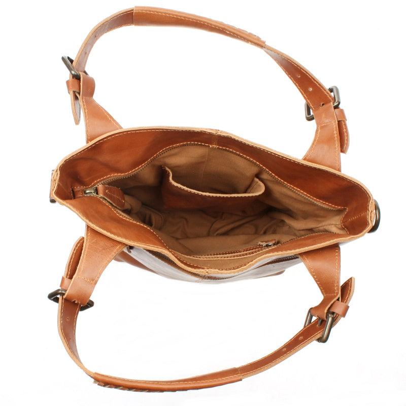 Leconi Umhängetasche Schultertasche Henkeltasche Damentasche Leder cognac LE0054 Fabrikverkauf
