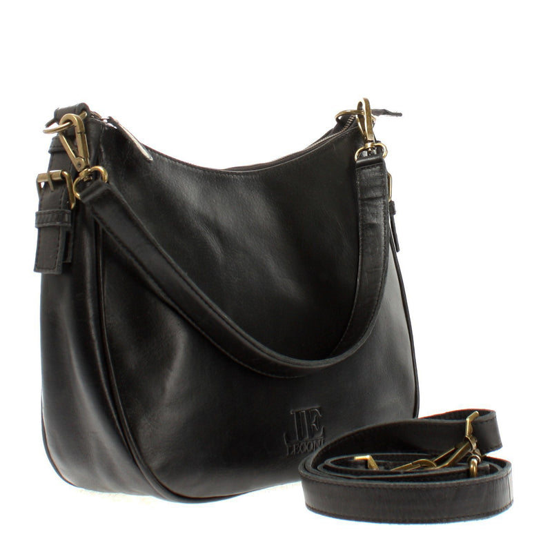 Leconi Schultertasche Handtasche Damentasche Leder schwarz LE0063 Meist gekauft