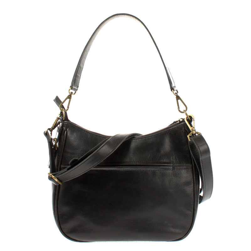 Leconi Schultertasche Handtasche Damentasche Leder schwarz LE0063 Meist gekauft