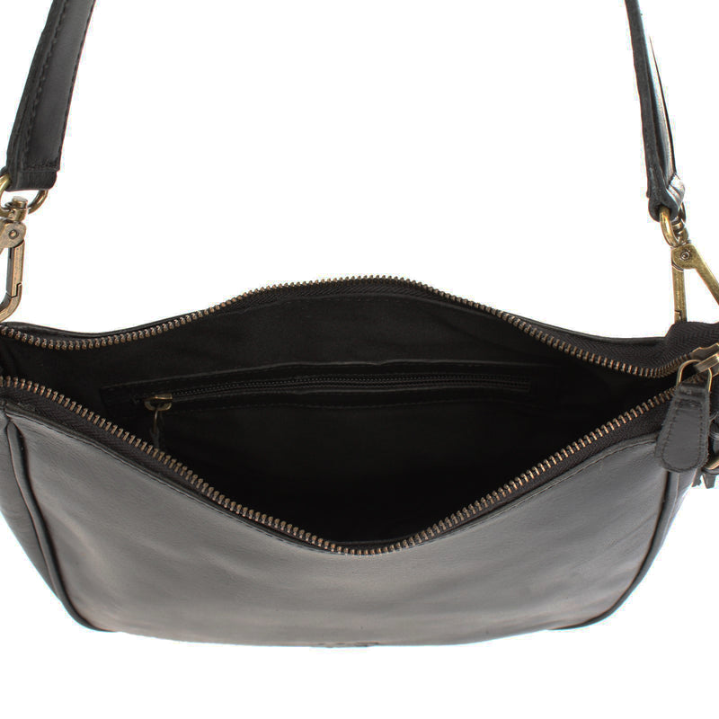 Leconi Schultertasche Handtasche Damentasche Leder schwarz LE0063 Meist gekauft