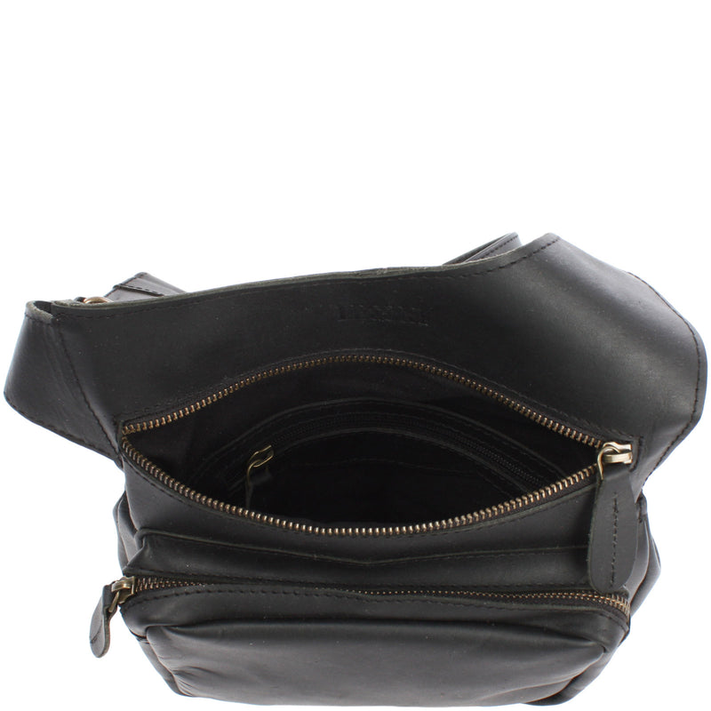 Leconi Umhängetasche Schultertasche Crossbag Damen Herren Leder schwarz LE3015 Kostenloser Versand
