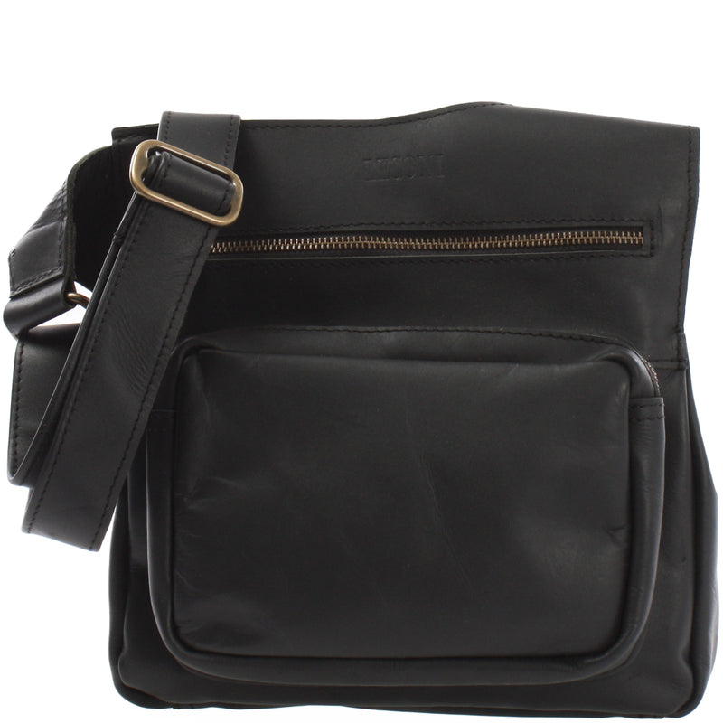 Leconi Umhängetasche Schultertasche Crossbag Damen Herren Leder schwarz LE3015 Kostenloser Versand