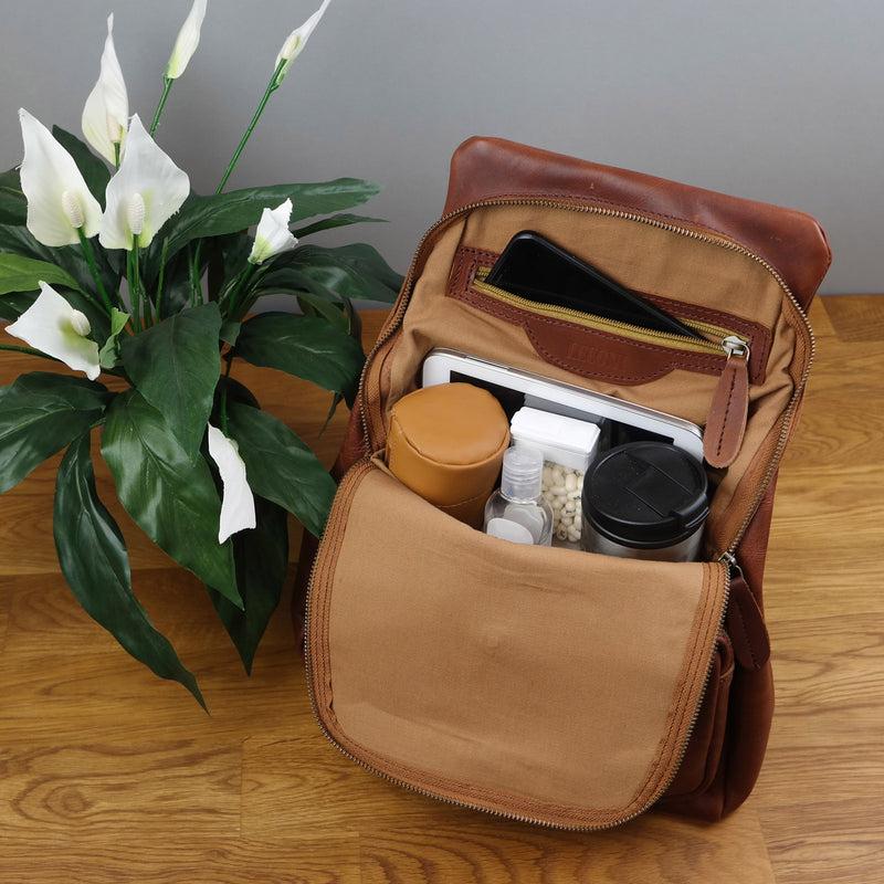 Leconi Rucksack Freizeitrucksack vintage Lederrucksack Damen Herren Leder braun LE1008 Limitierter Zeitrabatt