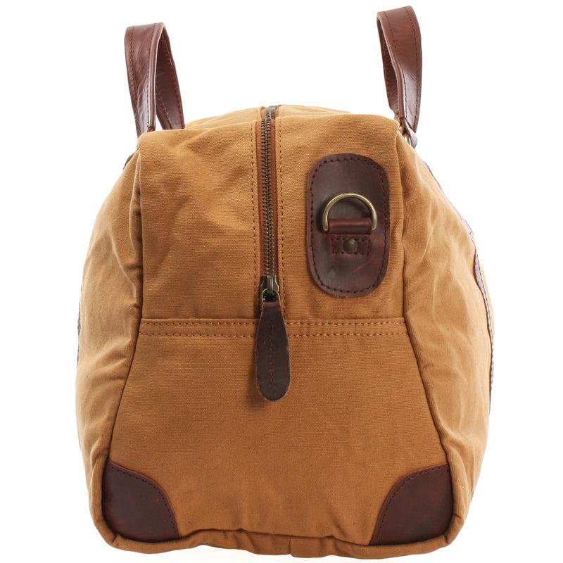 Leconi kleiner Weekender Sporttasche Canvas Leder cognac LE2009 Fabrikpreis