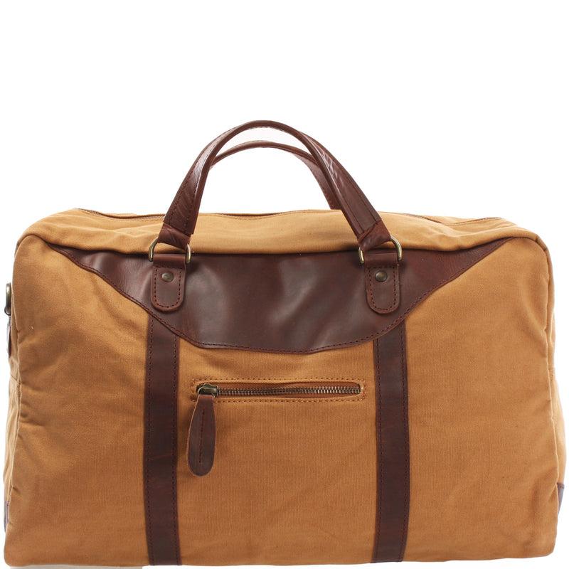 Leconi kleiner Weekender Sporttasche Canvas Leder cognac LE2009 Fabrikpreis