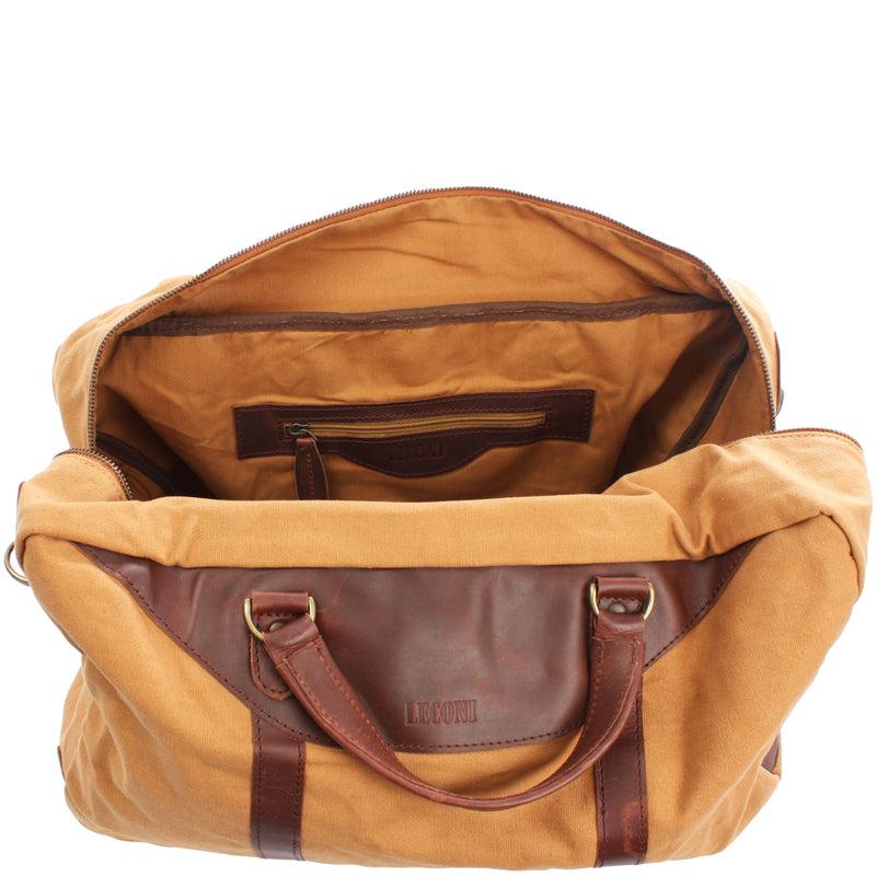 Leconi kleiner Weekender Sporttasche Canvas Leder cognac LE2009 Fabrikpreis