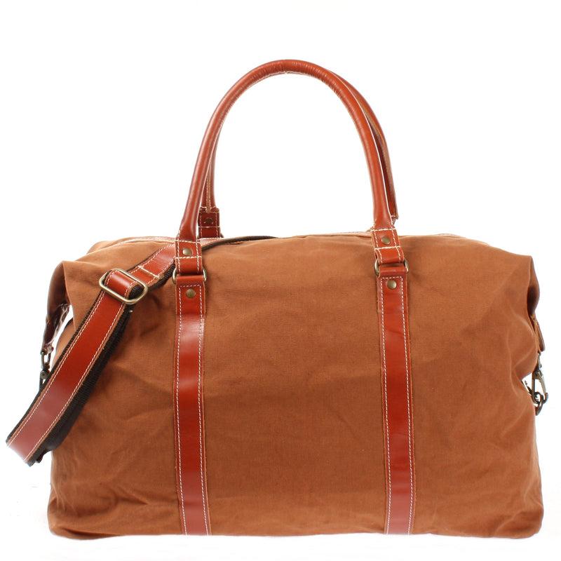 Leconi Reisetasche Weekender Handgepäck Leder Canvas cognac LE2010 Sonderangebot