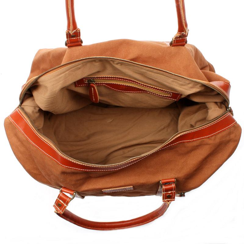 Leconi Reisetasche Weekender Handgepäck Leder Canvas cognac LE2010 Sonderangebot