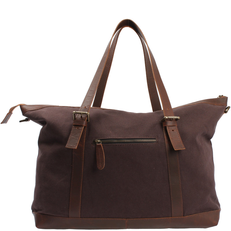 Leconi Weekender Reisetasche Shopper Damen Herren Leder Canvas mokka LE2013 Rabatt