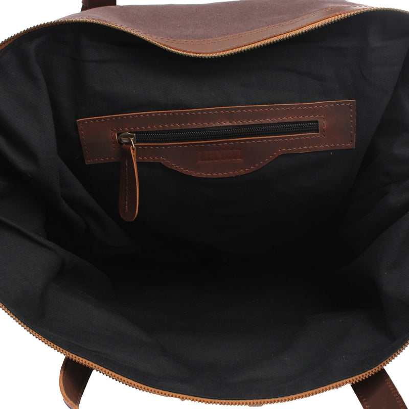 Leconi Weekender Reisetasche Shopper Damen Herren Leder Canvas mokka LE2013 Rabatt