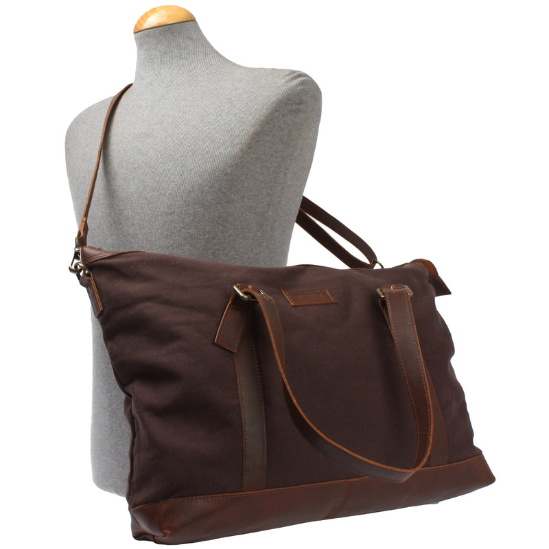 Leconi Weekender Reisetasche Shopper Damen Herren Leder Canvas mokka LE2013 Rabatt