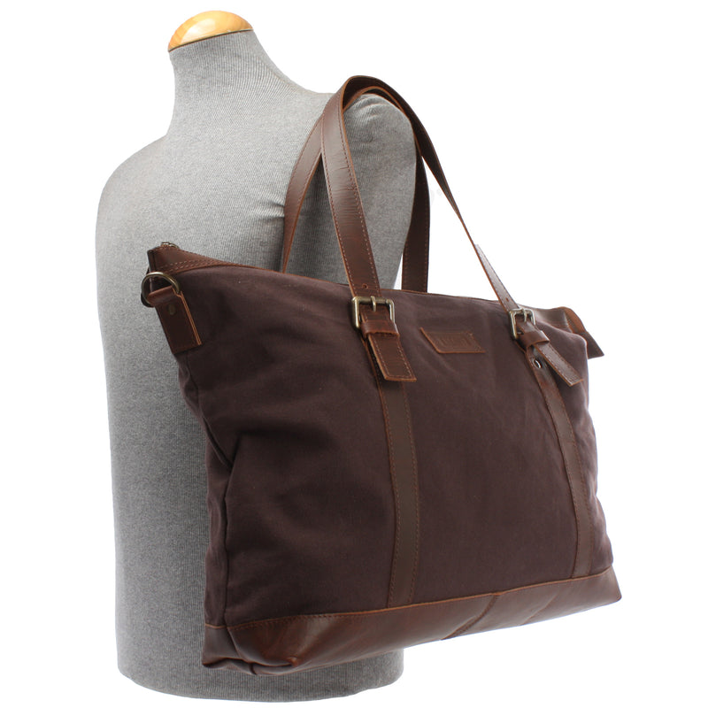 Leconi Weekender Reisetasche Shopper Damen Herren Leder Canvas mokka LE2013 Rabatt