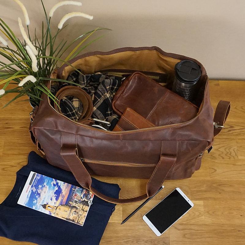 Leconi Weekender Sporttasche Reisetasche Ledertasche Damen Herren Leder braun LE2014 Günstig kaufen