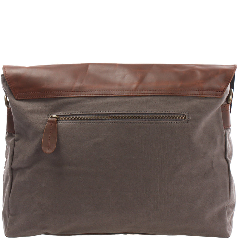 Leconi Kuriertasche Umhängetasche DIN A4 Leder Canvas grau LE3032 Großer Ausverkauf