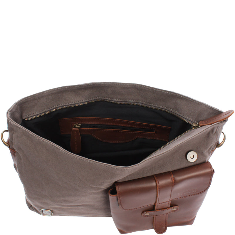 Leconi Kuriertasche Umhängetasche DIN A4 Leder Canvas grau LE3032 Großer Ausverkauf