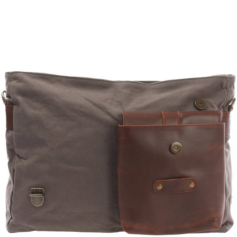 Leconi Kuriertasche Umhängetasche DIN A4 Leder Canvas grau LE3032 Großer Ausverkauf
