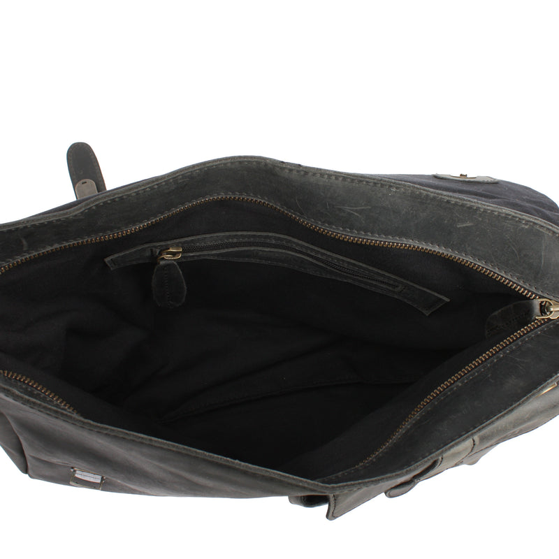 Leconi Messenger Bag Collegetasche DIN A4 Kuriertasche Leder grau LE3032 Flash Sale