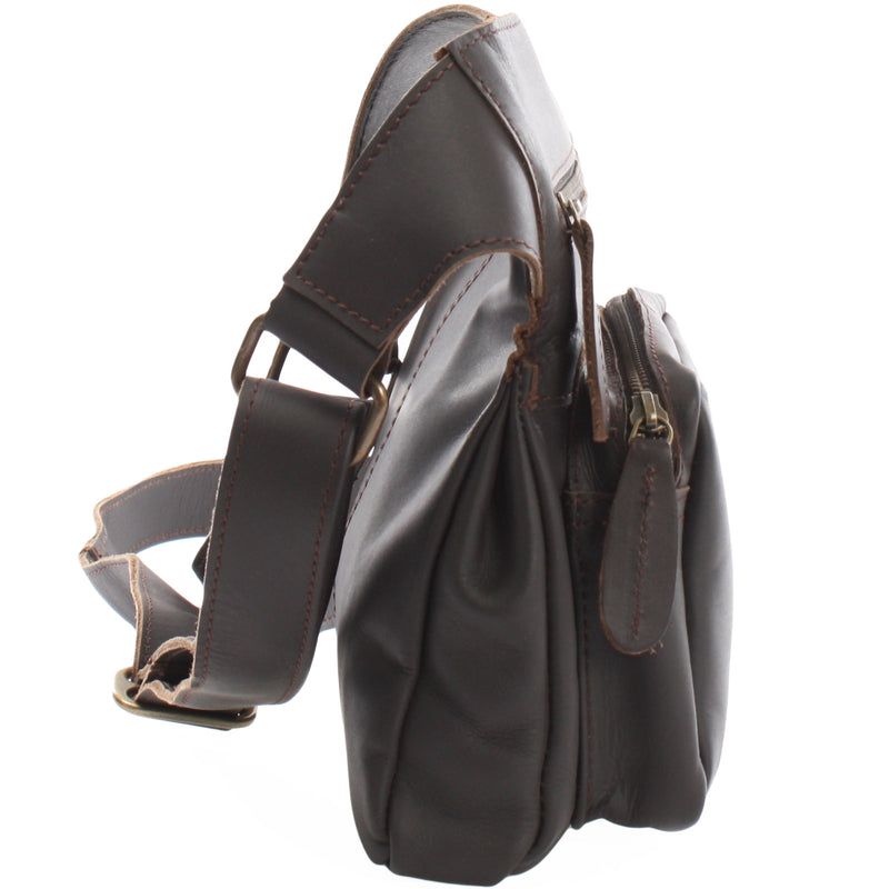 Leconi Umhängetasche Schultertasche Crossbag Damen Herren Leder dunkelbraun LE3015 Online Shopping