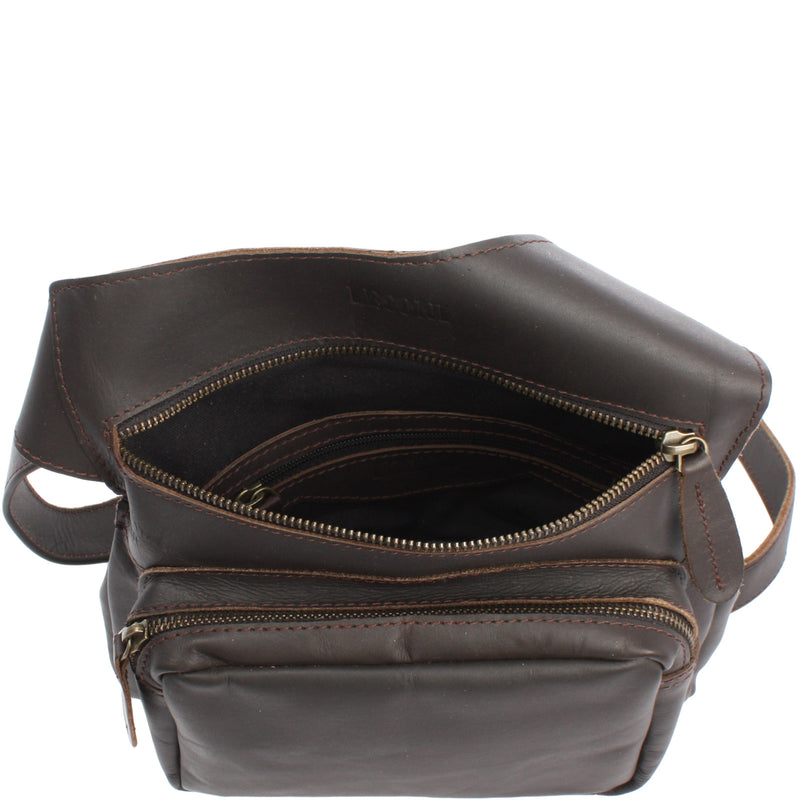 Leconi Umhängetasche Schultertasche Crossbag Damen Herren Leder dunkelbraun LE3015 Online Shopping