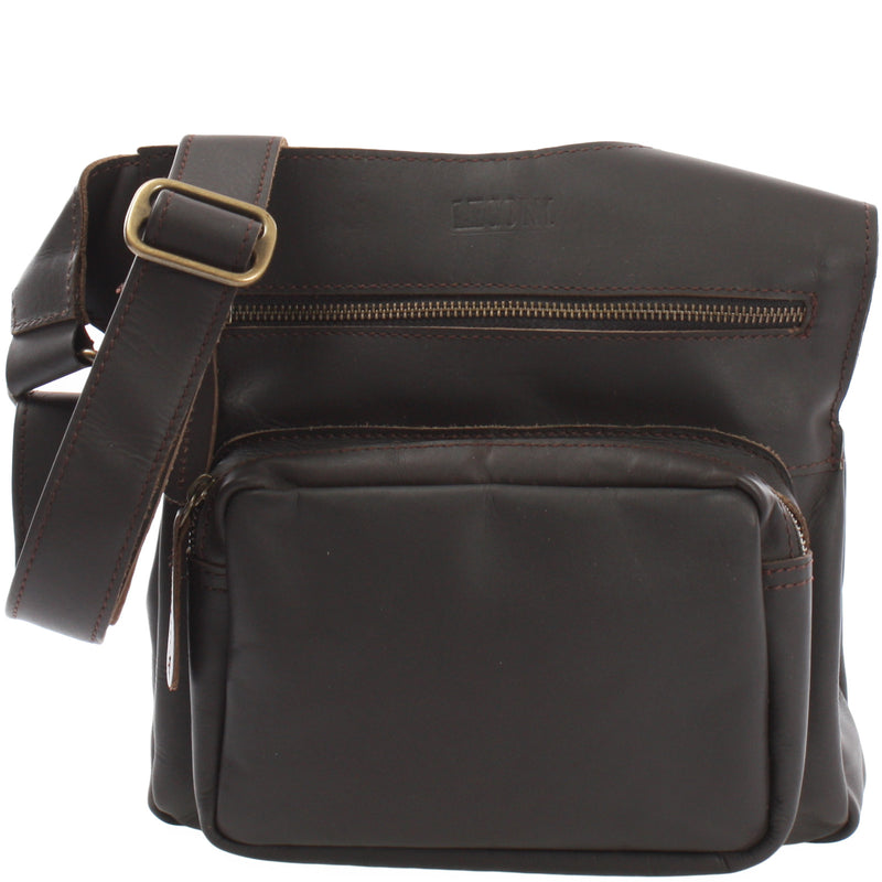 Leconi Umhängetasche Schultertasche Crossbag Damen Herren Leder dunkelbraun LE3015 Online Shopping