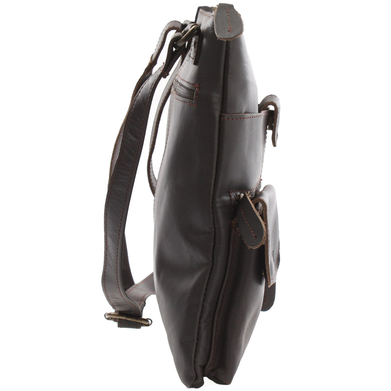 Leconi Umhängetasche Schultertasche Damen Herren Used Look Leder dunkelbraun LE3011 Exklusivangebot