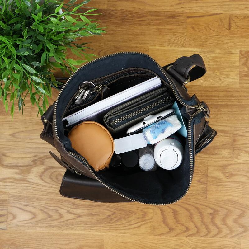 Leconi Umhängetasche Schultertasche Damen Herren Used Look Leder dunkelbraun LE3011 Exklusivangebot