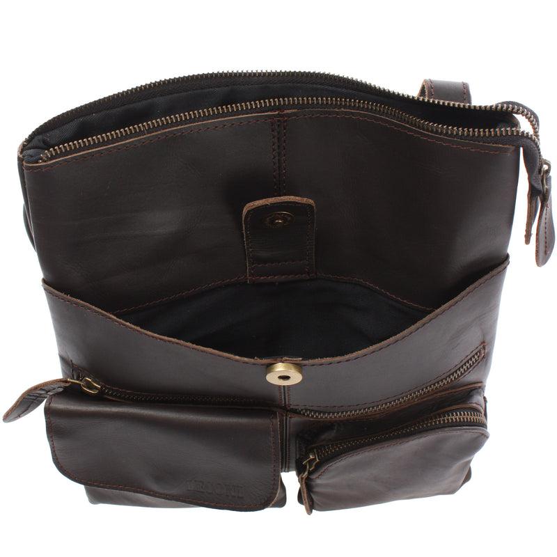 Leconi Umhängetasche Schultertasche Damen Herren Used Look Leder dunkelbraun LE3011 Exklusivangebot