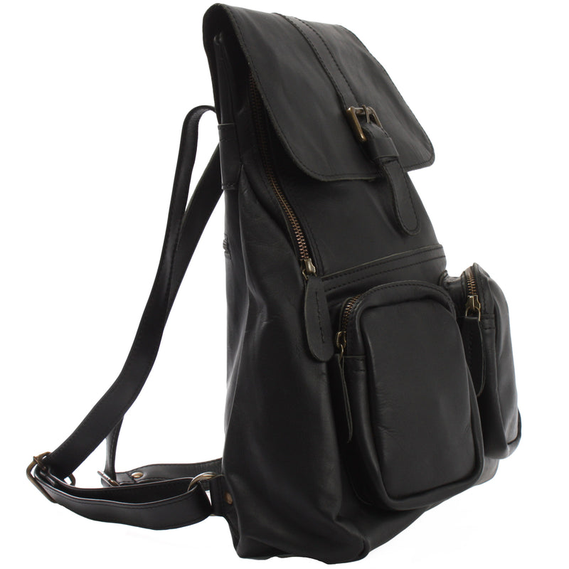 Leconi Rucksack Freizeitrucksack vintage Lederrucksack Damen Herren Leder schwarz LE1008 Preisnachlass