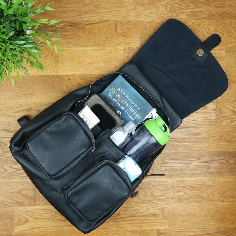 Leconi Rucksack Freizeitrucksack vintage Lederrucksack Damen Herren Leder schwarz LE1008 Preisnachlass