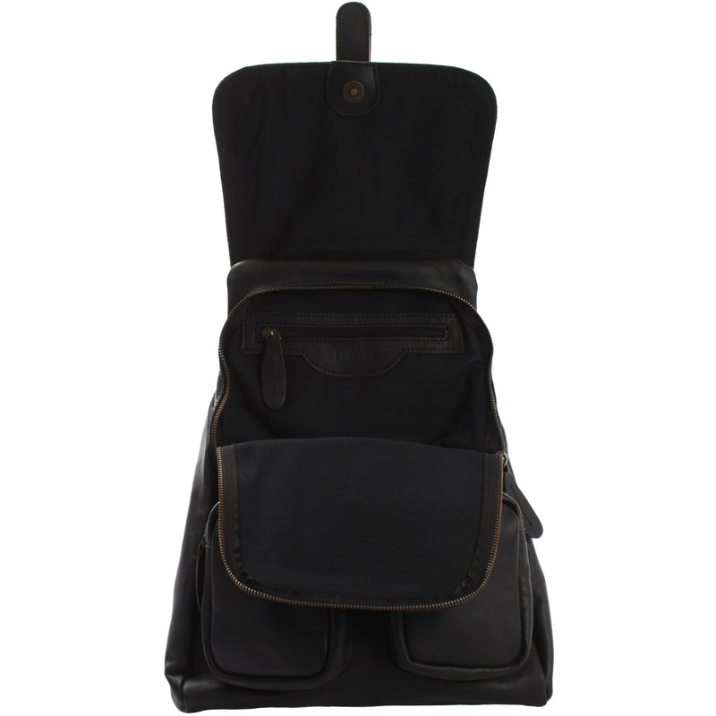 Leconi Rucksack Freizeitrucksack vintage Lederrucksack Damen Herren Leder schwarz LE1008 Preisnachlass