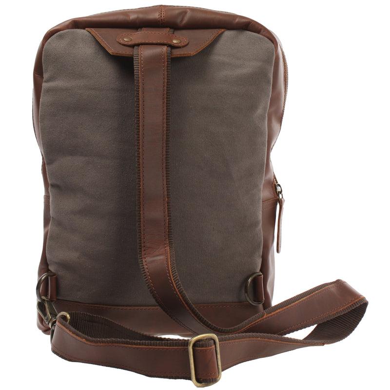 Leconi Freizeitrucksack Crossbag Rucksack Damen Herren Leder Canvas grau LE1012 Saisonschlussverkauf