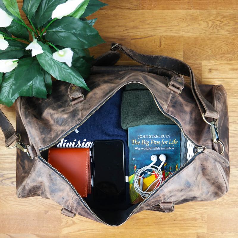 Leconi Weekender Reisetasche Sporttasche vintage Leder schlamm LE2004 Weihnachtsangebot