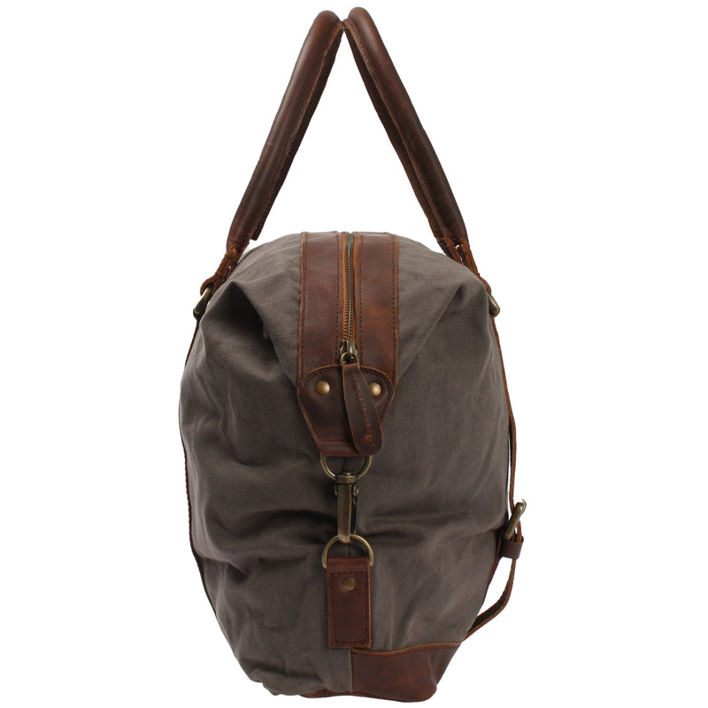 Leconi kleiner Weekender Shopper Damen Herren Leder Canvas grau LE2006 Osterangebot
