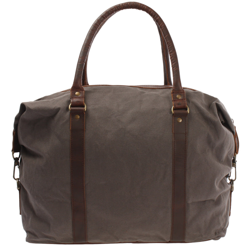 Leconi kleiner Weekender Shopper Damen Herren Leder Canvas grau LE2006 Osterangebot