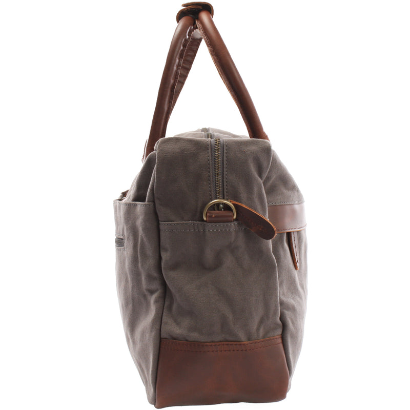 Leconi Handgepäck Arbeitstasche Damen Herren Leder Canvas grau LE2007 Muttertagsangebot