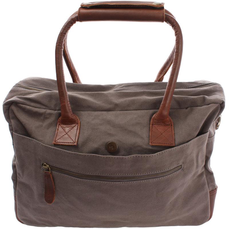 Leconi Handgepäck Arbeitstasche Damen Herren Leder Canvas grau LE2007 Muttertagsangebot