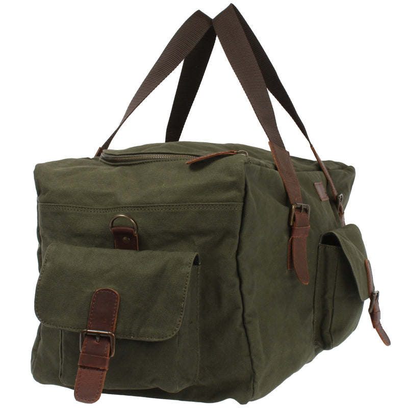 Leconi großer Weekender Reisetasche Sporttasche Damen Herren Leder Canvas grün LE2019 Vatertagsangebot